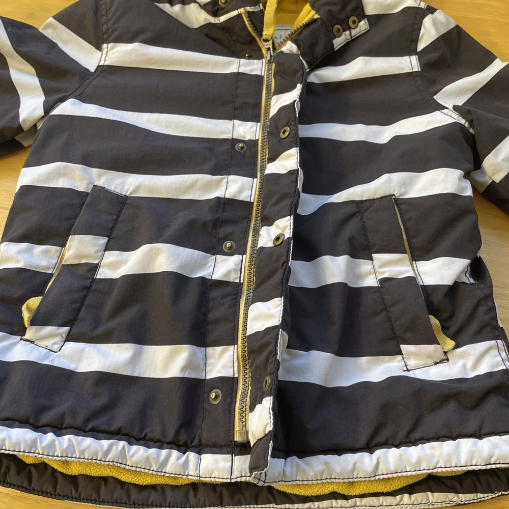 Mini Boden Boys Jacket Coat Parka size 8 Brown white Striped zip button cozy - Picture 4 of 14